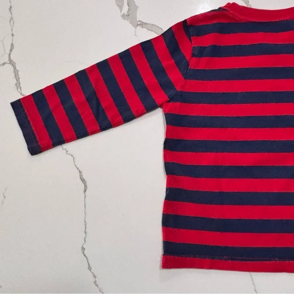 CIRCO Boys Red Navy Blue Long Sleeve Striped Monster T Shirt Cotton Toddler 3T